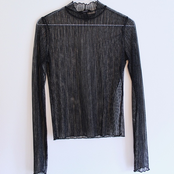 Forever 21 Sparkly Black Mock Neck Mesh Top - Picture 1 of 2